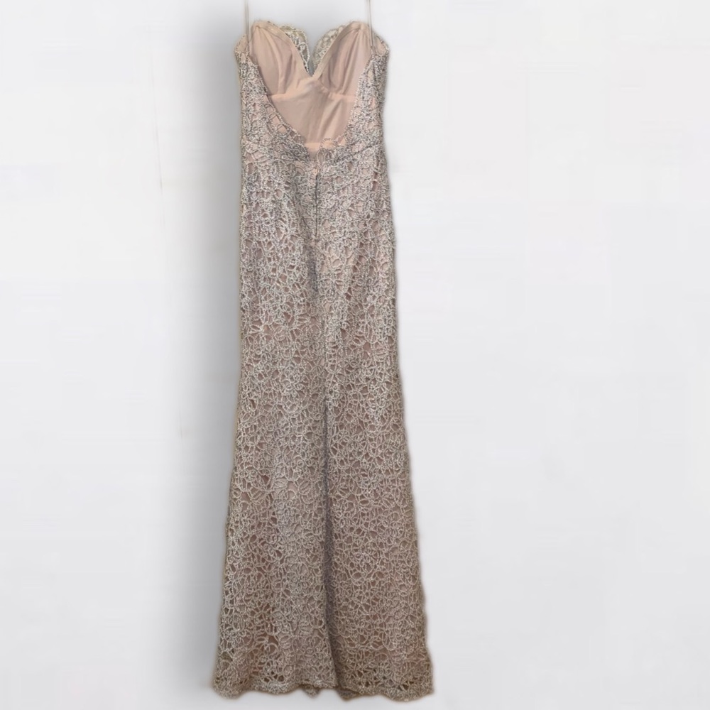 B.Darlin Silver Lace Overlay Prom Dress - Picture 3 of 9